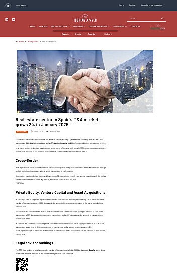 Real estate sector in Spains M&A market grows 2% in January 2025